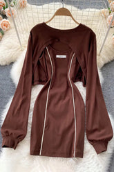 Breathable Two Piece Set T Shirt Dress Sweatshirt Casual Dress